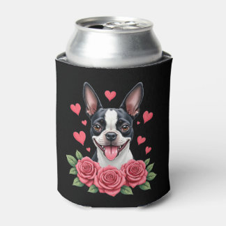 Boston Terrier with Red Roses Hearts Valentine�s D 缶クーラー
