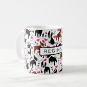 Boston Terriers and Hearts Cute Custom Name コーヒーマグカップ (正面左)