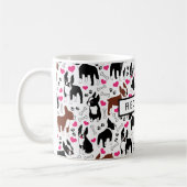 Boston Terriers and Hearts Cute Custom Name コーヒーマグカップ (左)