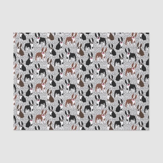 Boston Terriers Cute Puppy Dog Pattern 薄葉紙 (正面)
