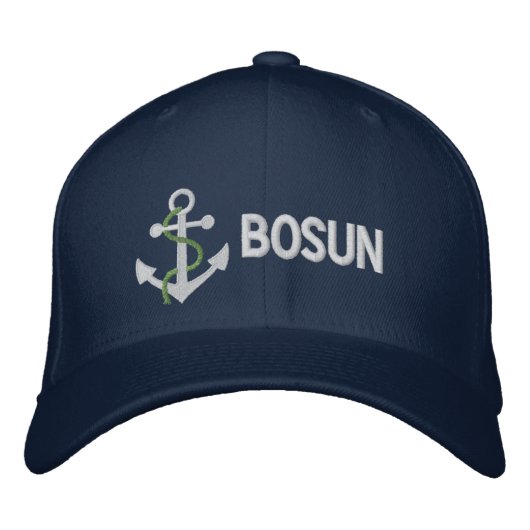 BOSUN ヨット刺繍キャップ 青 刺繍入りキャップ (正面)