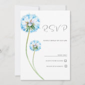 Botanic blue lilac green dandelion floral RSVP 招待状 (正面)