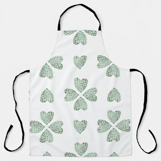 Botanic green ornament, seamless watercolor patter エプロン (正面)