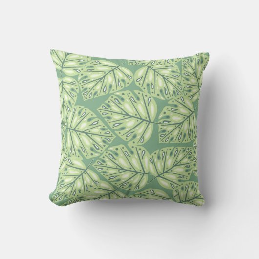 Botanic jungle seamless pattern in pastel green co クッション (正面)