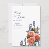 Botanic lavender peach rose flowers Save the Date  招待状 (正面)