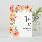 Botanic orange yellow summer floral Table Numbers 招待状 (スタンド正面)