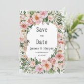 Botanic pink blossom summer floral Save the Date  招待状 (スタンド正面)