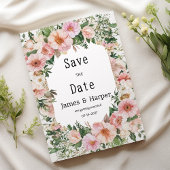 Botanic pink blossom summer floral Save the Date  招待状