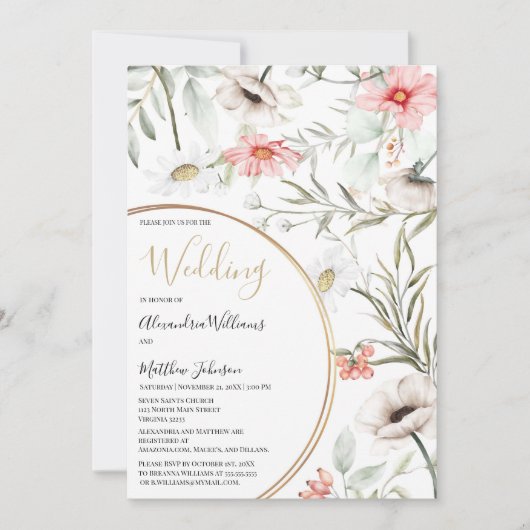 Botanic pink mint gold geometric floral Wedding  招待状 (正面)