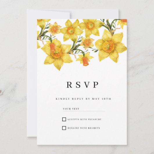 Botanic Spring Golden Daffodil Flowers RSVP 招待状 (正面)