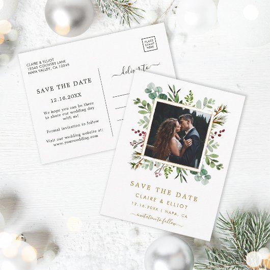 Botanical結婚 Christmas's Photo Save the Date 案内ポストカード