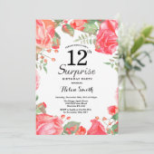  botanical な赤い花のサプライズ 12歳の誕生日 招待状 (スタンド正面)