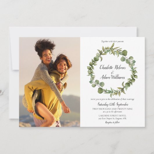 botanical ユーカリ グリーン 写真 ウェディング 招待状 (正面)