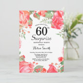 botanical レッド フローラル サプライズ 60歳の誕生日 招待状 (スタンド正面)