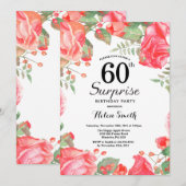 botanical レッド フローラル サプライズ 60歳の誕生日 招待状 (正面/裏面)