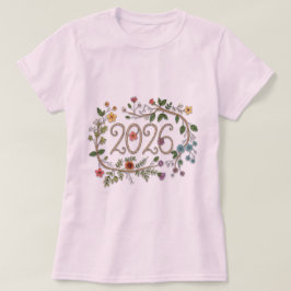 Botanical 2026 Typography with Flowering Vines  Tシャツ