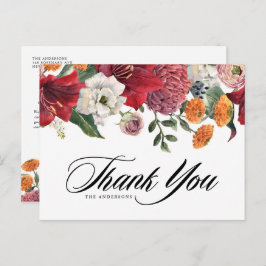 Botanical Amaryllis and Mums 結婚's Thank You ポストカード