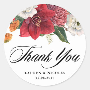 Botanical Amaryllis and Mums 結婚's Thank You ラウンドシール