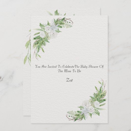 Botanical And Floral Green Leaves And Flowers Kaar 招待状 (正面/裏面)