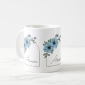 Botanical Arch Black Script Elegant Blue Floral コーヒーマグカップ (正面左)