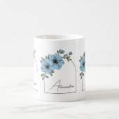 Botanical Arch Black Script Elegant Blue Floral コーヒーマグカップ (中央)