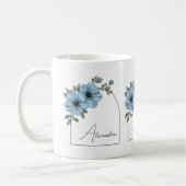 Botanical Arch Black Script Elegant Blue Floral コーヒーマグカップ (左)