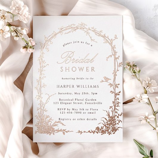 Botanical Arch Garden Bridal Shower Rose Gold 箔招待状
