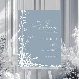 Botanical Arch Garden Dusty Blue Wedding Welcome ポスター