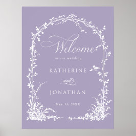  Botanical Arch Garden Lavender Wedding Welcome ポスター