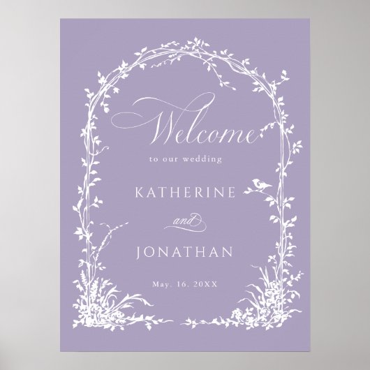  Botanical Arch Garden Lavender Wedding Welcome ポスター (正面)
