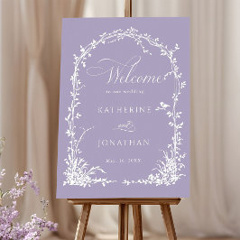  Botanical Arch Garden Lavender Wedding Welcome ポスター