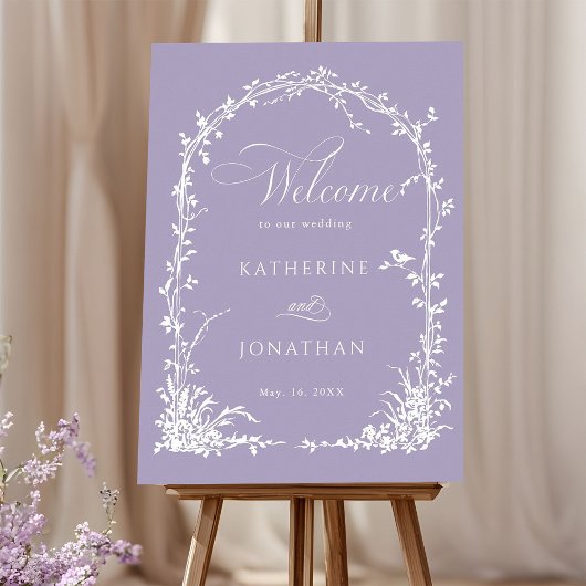  Botanical Arch Garden Lavender Wedding Welcome ポスター