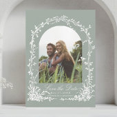 Botanical Arch Garden Sage Green Wedding Photo セーブザデート