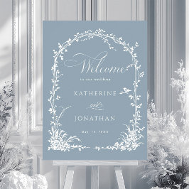 Botanical Arch Garden Wedding Dusty Blue Welcome  ポスター