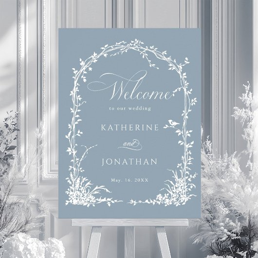Botanical Arch Garden Wedding Dusty Blue Welcome  ポスター