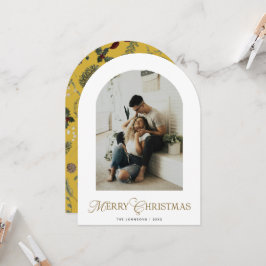 Botanical Arch Photo Gold Christmas Holiday Card 招待状