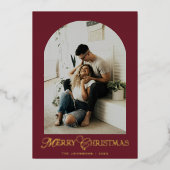 Botanical Arch Photo Gold Christmas Holiday Card 箔シーズンカード (正面)