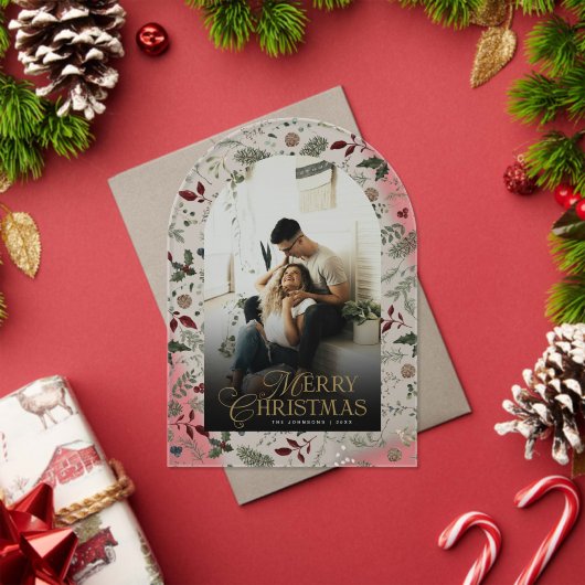 Botanical Arch Photo Merry Christmas Holiday Card アクリル招待状 (インサイチュ (クリスマス))