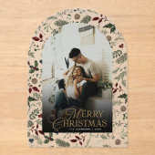 Botanical Arch Photo Merry Christmas Holiday Card アクリル招待状 (正面)