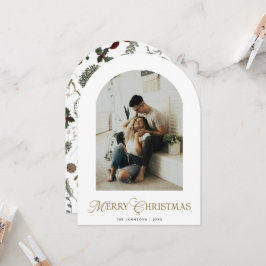 Botanical Arch Photo Merry Christmas Holiday Card 招待状