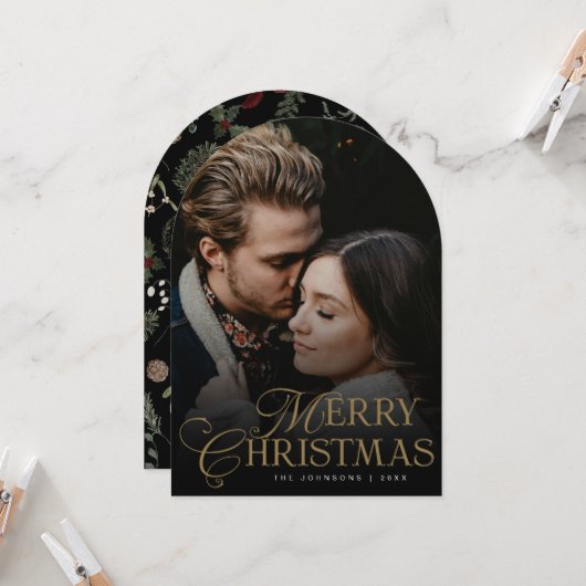Botanical Arch Photo Merry Christmas Holiday Card 招待状 (正面/裏面インサイチュ)