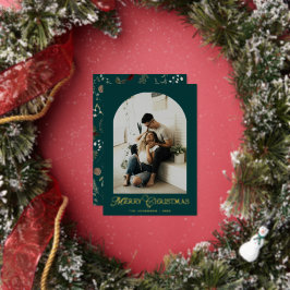 Botanical Arch Photo Merry Christmas Holiday Card 箔シーズンカード