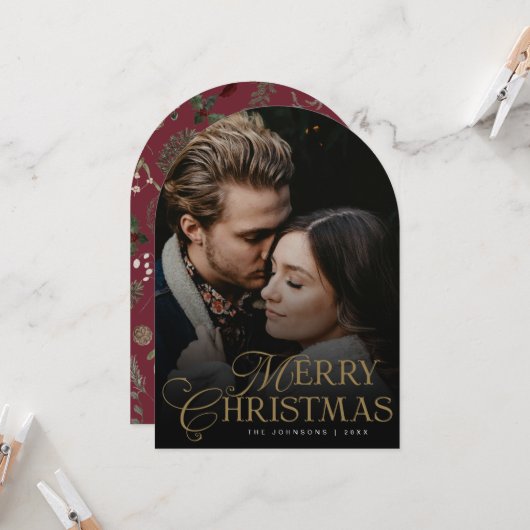 Botanical Arch Photo Red Christmas Holiday Card 招待状 (正面/裏面インサイチュ)