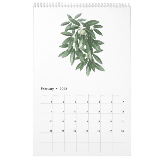 Botanical art calendar 2022 カレンダー (2月 2026)