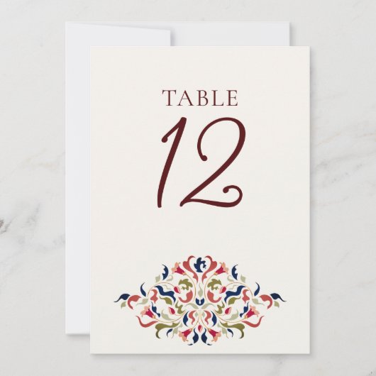 Botanical Art Floral Paisley Wedding Table Number 招待状 (正面)
