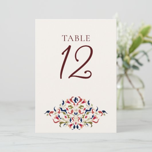 Botanical Art Floral Paisley Wedding Table Number 招待状 (スタンド正面)