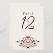 Botanical Art Floral Paisley Wedding Table Number 招待状 (正面/裏面)