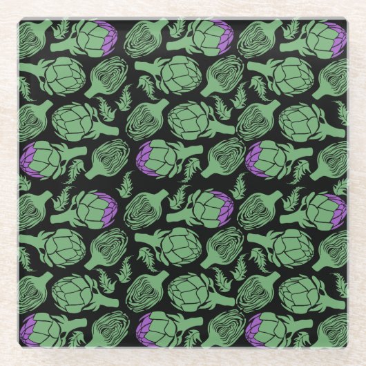 Botanical Artichoke Art Home Decor ガラスコースター (正面)