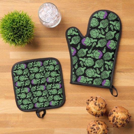 Botanical Artichoke Art Home Decor 鍋つかみ&鍋敷きセット (トップダウン)