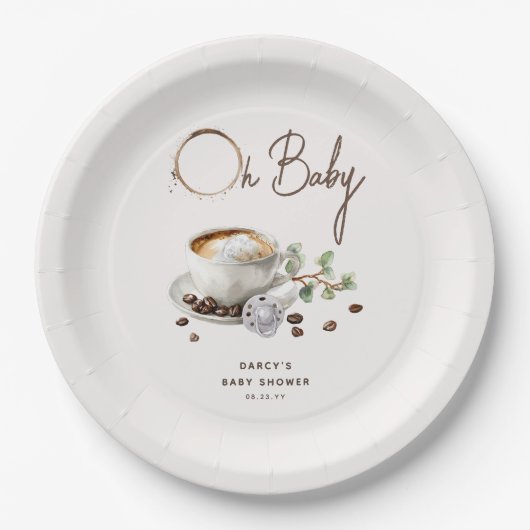 「Botanical Baby is Brewing」コーヒーベイビーシャワー ペーパープレート (正面)